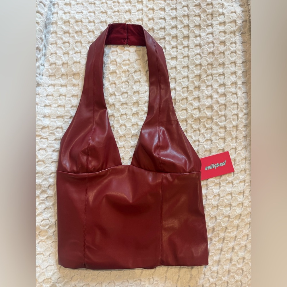NWT Edikted burgundy leather top 
Size XS